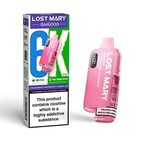 Lost Mary BM6000 Disposable Vape Kit - Box of 5 - Eliquid Base - Strawberry Raspberry Cherry Ice