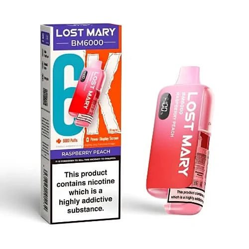 Lost Mary BM6000 Disposable Vape Kit - Box of 5 - Eliquid Base - Raspberry Peach