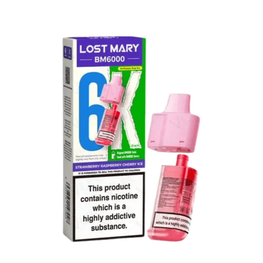 Lost Mary BM6000 Prefilled Pods - Eliquid Base - Strawberry Raspberry Cherry Ice