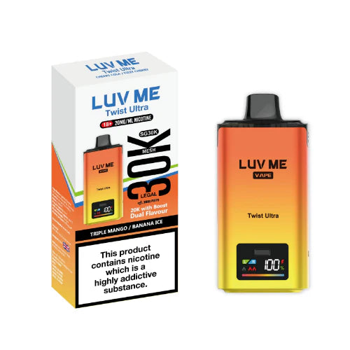 LUV ME Twist Ultra vape device and packaging on a white background