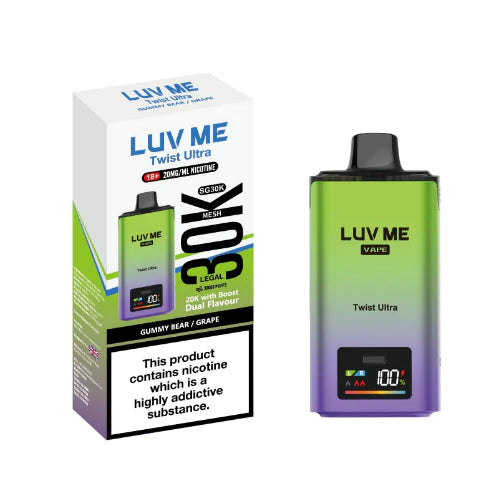 LUV ME Twist Ultra vape device and packaging on a white background