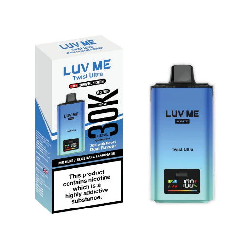LUV ME Twist Ultra vape device and packaging on a white background