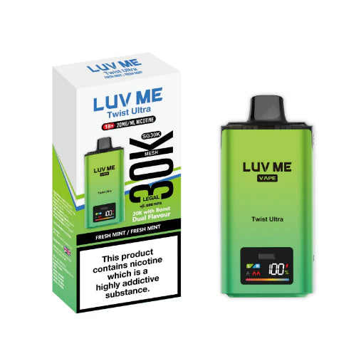 Green LUV ME vape device with packaging on a white background
