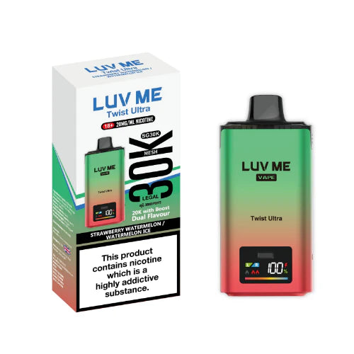 LUV ME Twist Ultra vape device and packaging on a white background