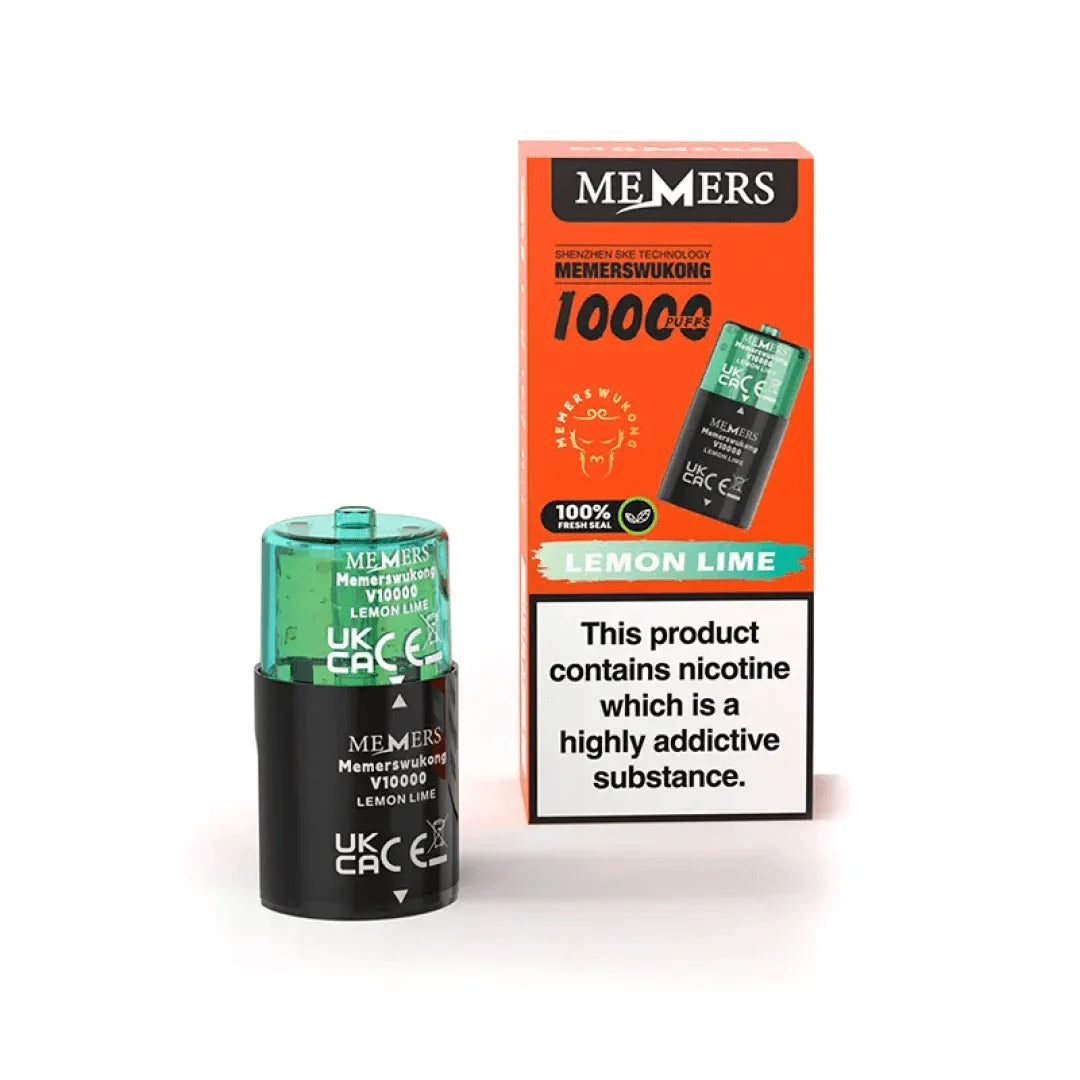 MEMERS vape device and packaging with lemon lime flavor on a white background