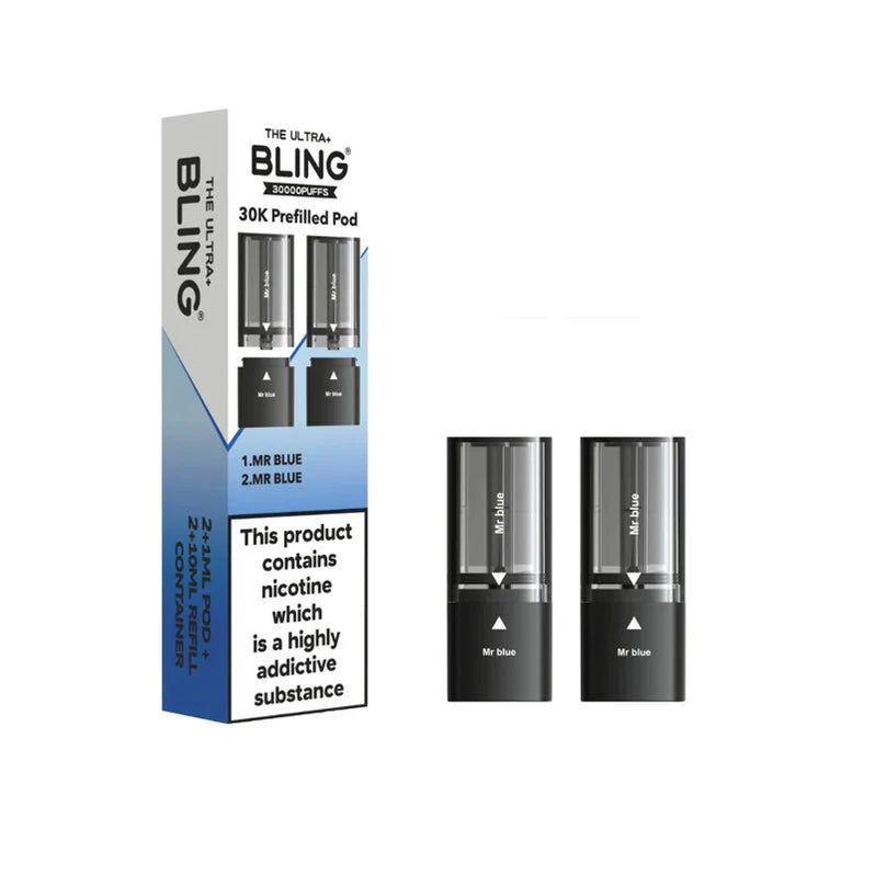 Bling vape pod packaging with two vape pods on a white background