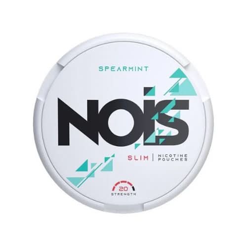 Nois Nicotine Pouches Spearmint Pack of 5 in round cans, offering a sweet and cooling spearmint flavour with bold nicotine in smooth, tobacco-free pouches.