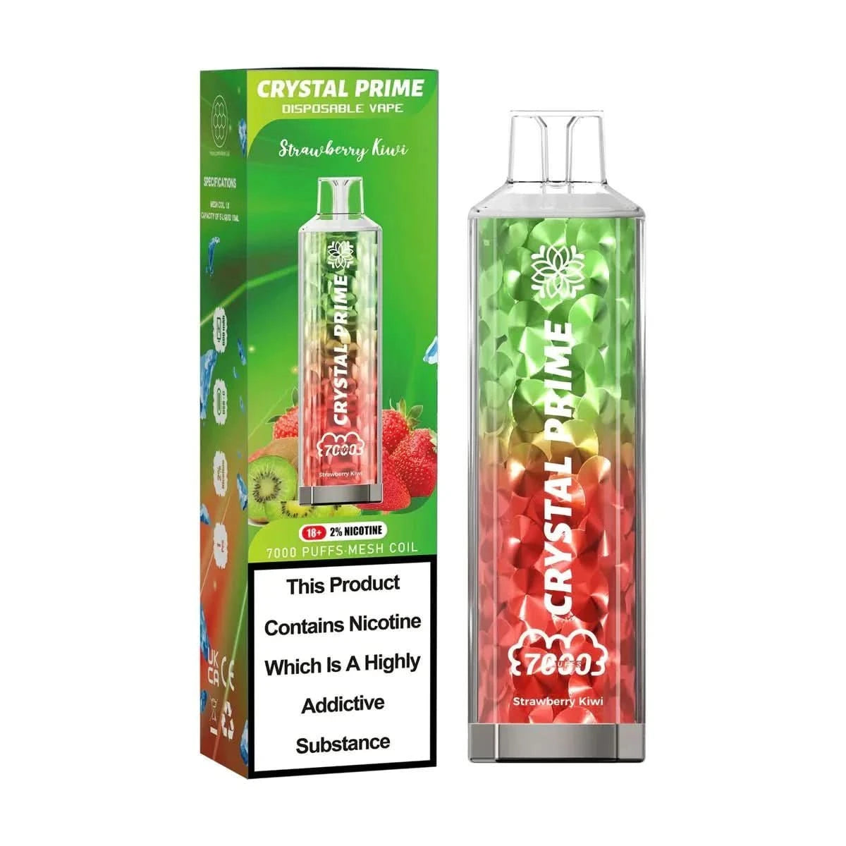 Pack of 5 Crystal Prime 7000 Puffs Disposable Vape - Eliquid Base - Strawberry Kiwi