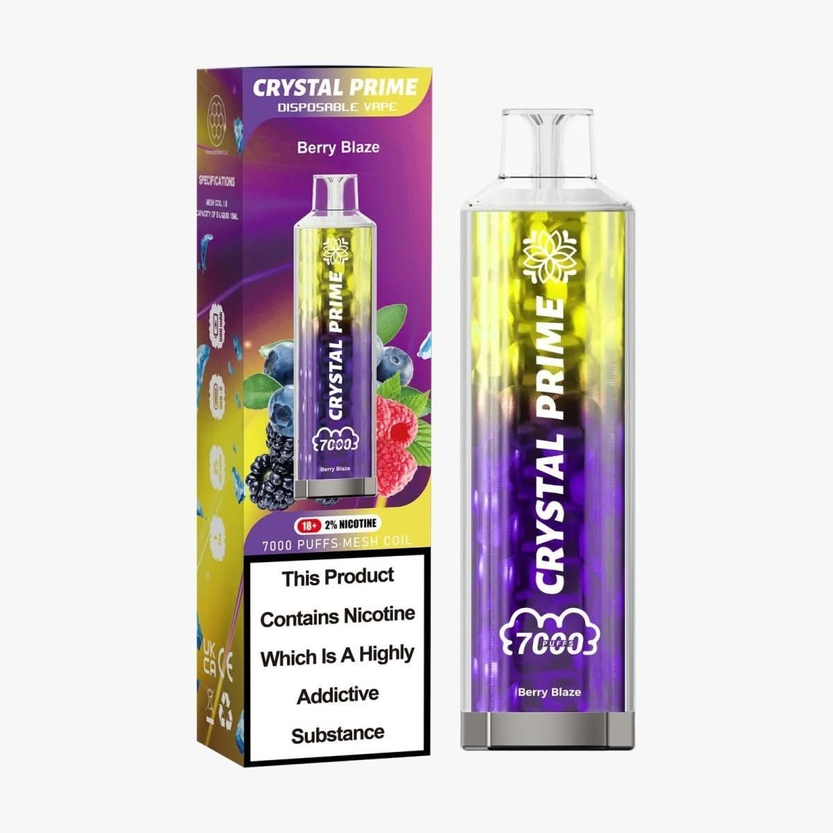 Pack of 5 Crystal Prime 7000 Puffs Disposable Vape - Eliquid Base - Berry Blaze