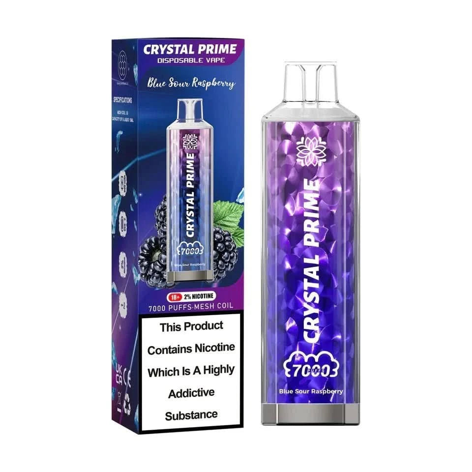 Pack of 5 Crystal Prime 7000 Puffs Disposable Vape - Eliquid Base - Blue Sour Raspberry