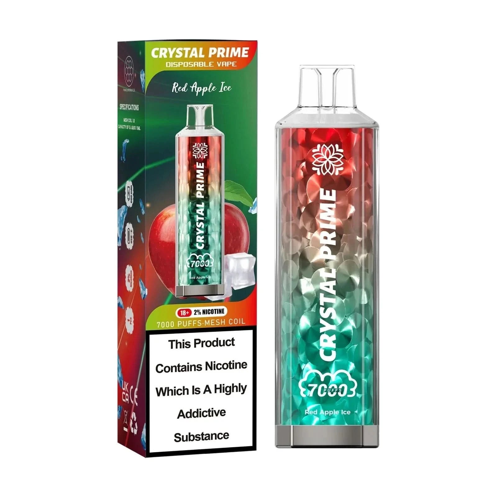 Pack of 5 Crystal Prime 7000 Puffs Disposable Vape - Eliquid Base - Red Apple Ice