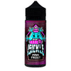Vape juice bottle with colorful design and text on a white background