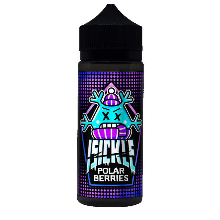 Vape juice bottle with colorful design and text on a white background