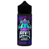 Vape juice bottle with colorful design and text on a white background