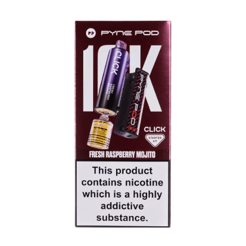 Pyne Pod Click 10000 Puffs Vape Device - 20Mg Pack Of 5 - Eliquid Base - Fresh Raspberry Mojito