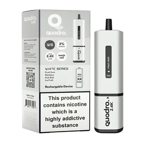 Quadro 4 in 1 2400 Puff Disposable Vape pod Device - Eliquid Base-White Series