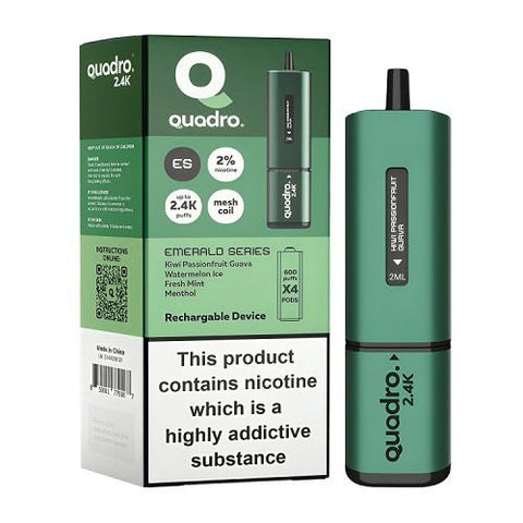 Quadro 4 in 1 2400 Puff Disposable Vape pod Device - Eliquid Base-Emerald Series