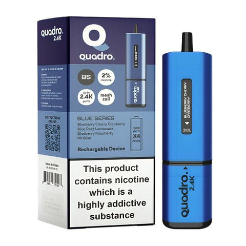 Quadro 4 in 1 2400 Puff Disposable Vape pod Device - Pack of 5 - Eliquid Base-Blue Series