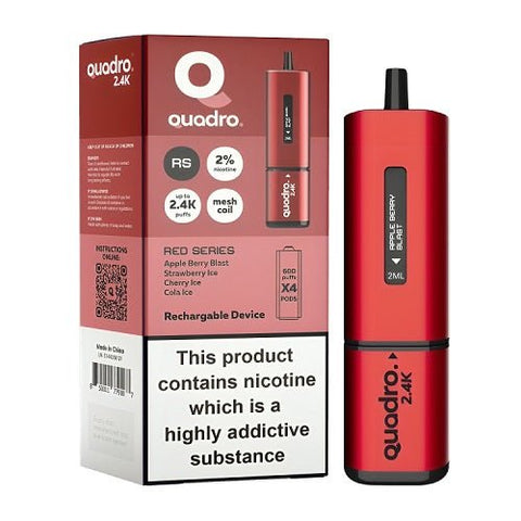 Quadro 4 in 1 2400 Puff Disposable Vape pod Device - Pack of 5 - Eliquid Base-Red Series