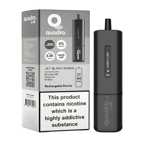 Quadro 4 in 1 2400 Puff Disposable Vape pod Device - Pack of 5 - Eliquid Base-Jet Black series