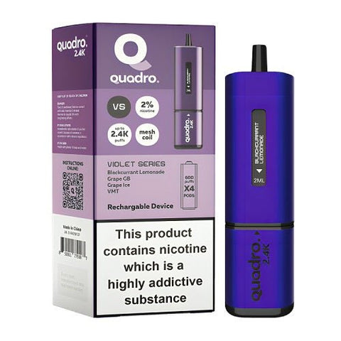 Quadro 4 in 1 2400 Puff Disposable Vape pod Device - Pack of 5 - Eliquid Base-Violet Series