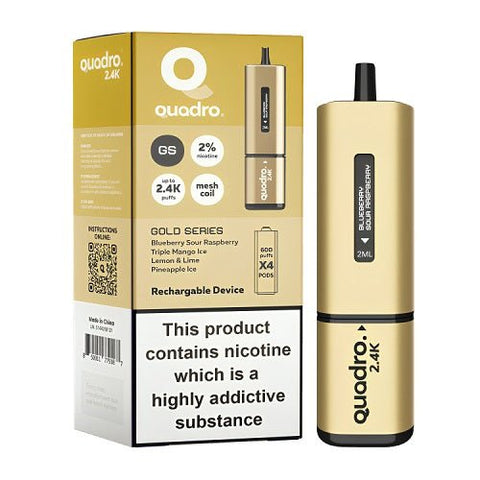 Quadro 4 in 1 2400 Puff Disposable Vape pod Device - Pack of 5 - Eliquid Base-Gold Series