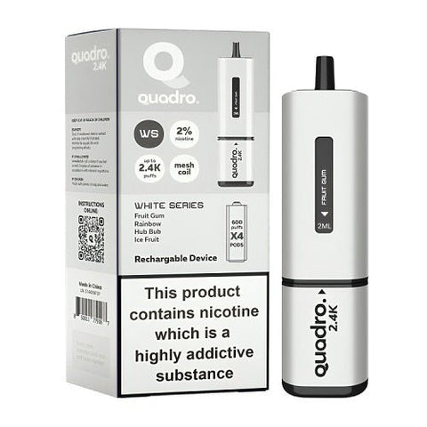 Quadro 4 in 1 2400 Puff Disposable Vape pod Device - Pack of 5 - Eliquid Base-White Series