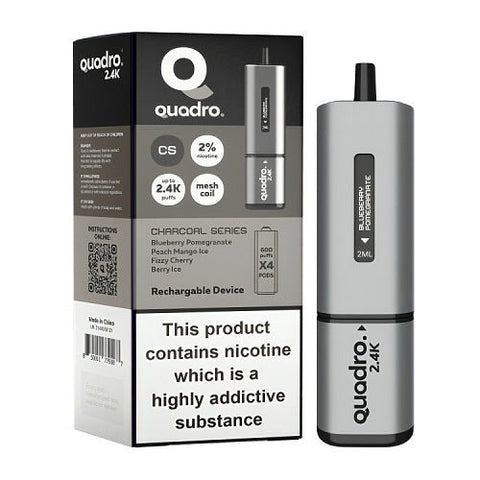 Quadro 4 in 1 2400 Puff Disposable Vape pod Device - Pack of 5 - Eliquid Base-Charcoal Series