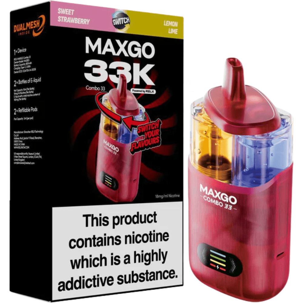 Relx Maxgo 33k Prefilled Vape Kit - Eliquid Base - Strawberry Raspberry Cherry / Sweet Strawberry