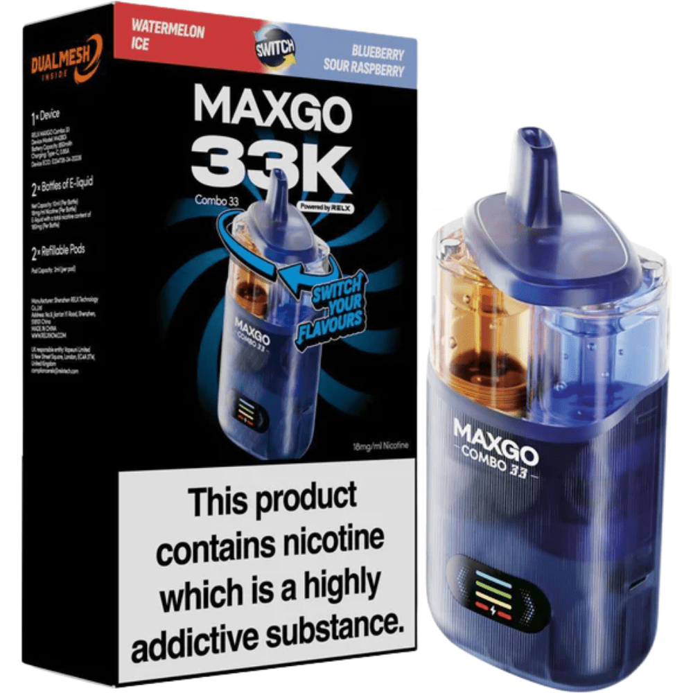 Relx Maxgo 33k Prefilled Vape Kit - Eliquid Base - Blueberry Sour Raspberry / Watermelon