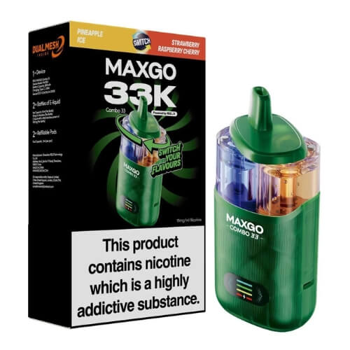 Relx Maxgo 33k Prefilled Vape Kit - Pack of 5 - Eliquid Base - Pineapple Ice / Strawberry Raspberry Cherry