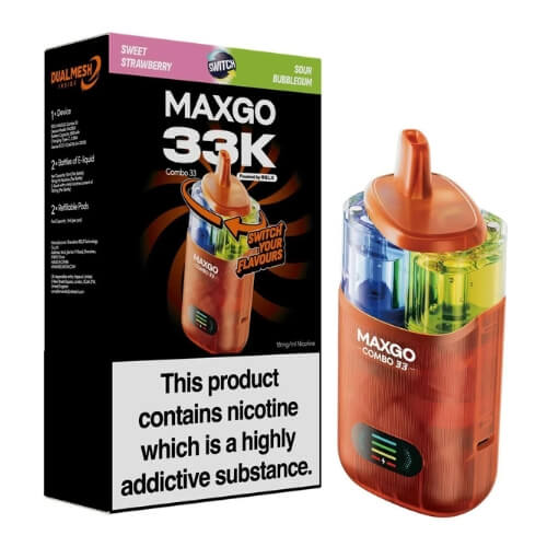 Relx Maxgo 33k Prefilled Vape Kit - Pack of 5 - Eliquid Base - Sweet Strawberry / Sour Bubblegum