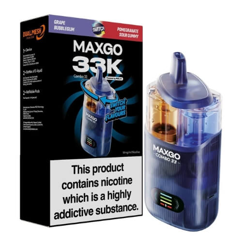 Relx Maxgo 33k Prefilled Vape Kit - Pack of 5 - Eliquid Base - Grape Bubblegum / Pomegranate Sour Gummy