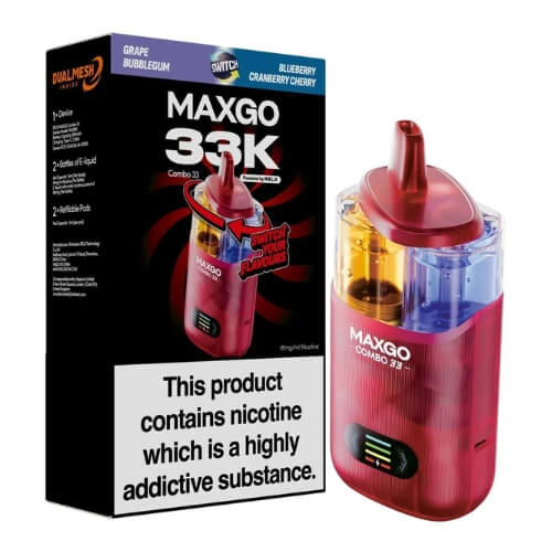 Relx Maxgo 33k Prefilled Vape Kit - Pack of 5 - Eliquid Base - Grape Bubblegum / Blueberry Cranberry Cherry