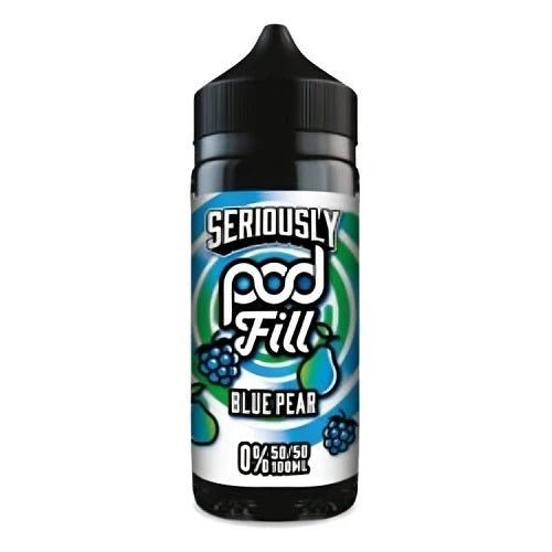Seriously Pod Fill Blue Pear vape juice bottle on a white background