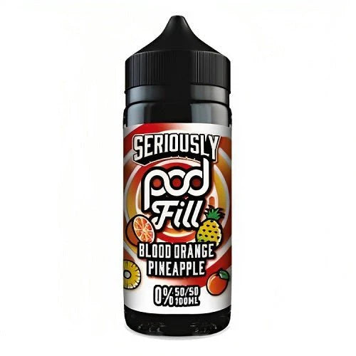 E-liquid pod bottle with 'Seriously Pod Fill' branding on a white background