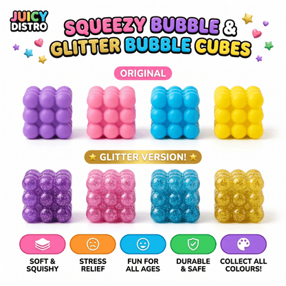 Squeezy Bubble & Glitter Bubble Cubes Super Squishy Sensory Stress Relief Fidget Toy - Vapewholesalesupplier