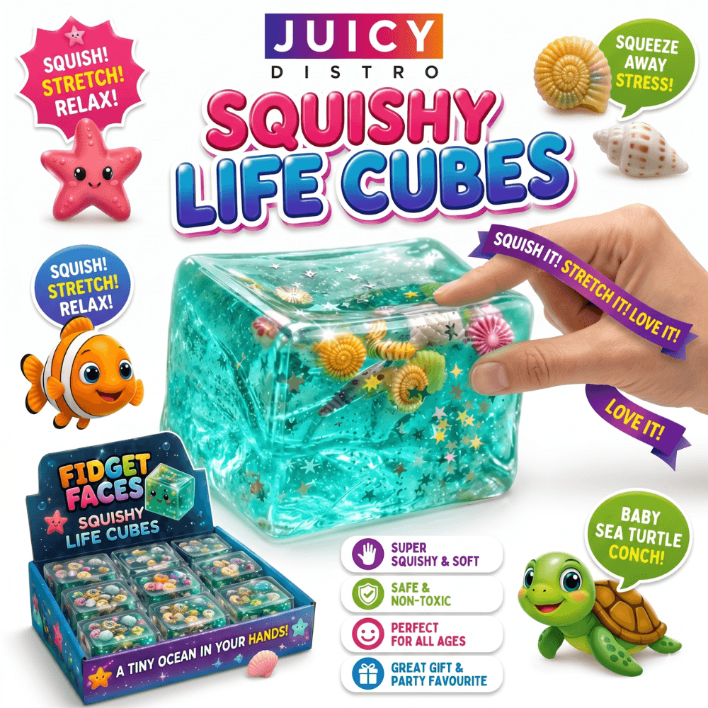 Squishy Life Cubes Ocean - Themed Stretchy Sensory Fidget Cube Toy with Floating Sea Life - Vapewholesalesupplier