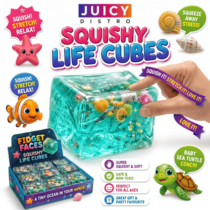 Squishy Life Cubes Ocean - Themed Stretchy Sensory Fidget Cube Toy with Floating Sea Life - Vapewholesalesupplier