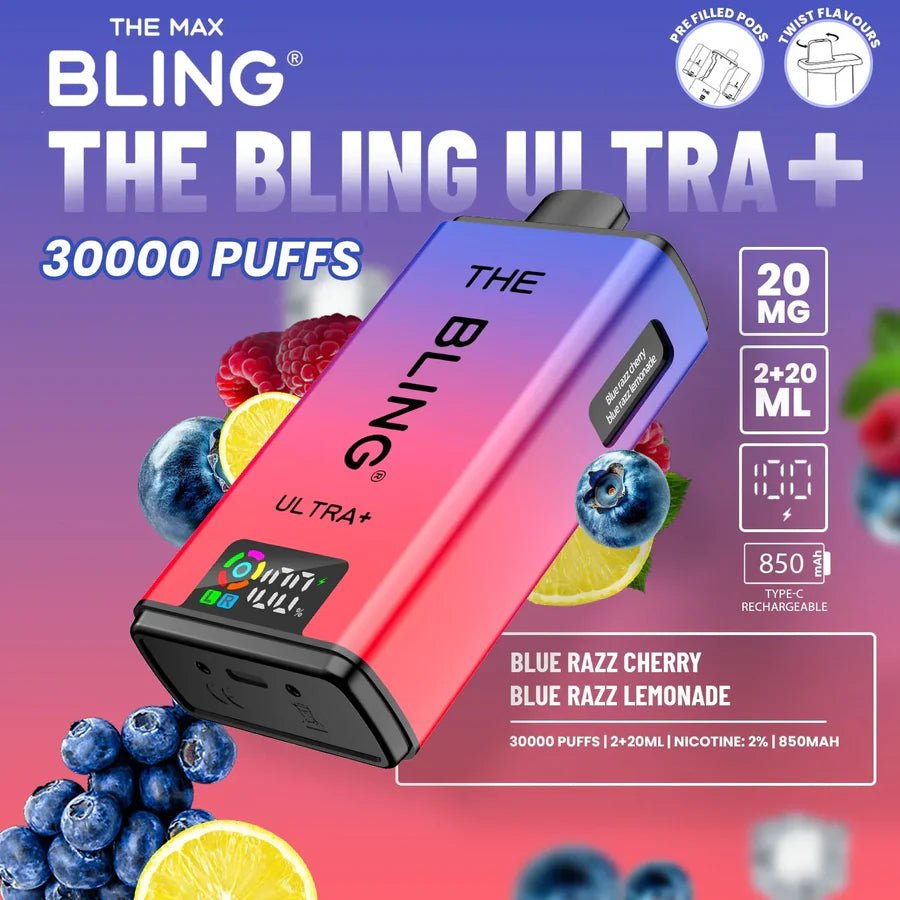 The Bling Ultra Plus 30K Prefilled Vape Kit - Eliquid Base - Blue Razz Cherry / Blue Razz Lemonade