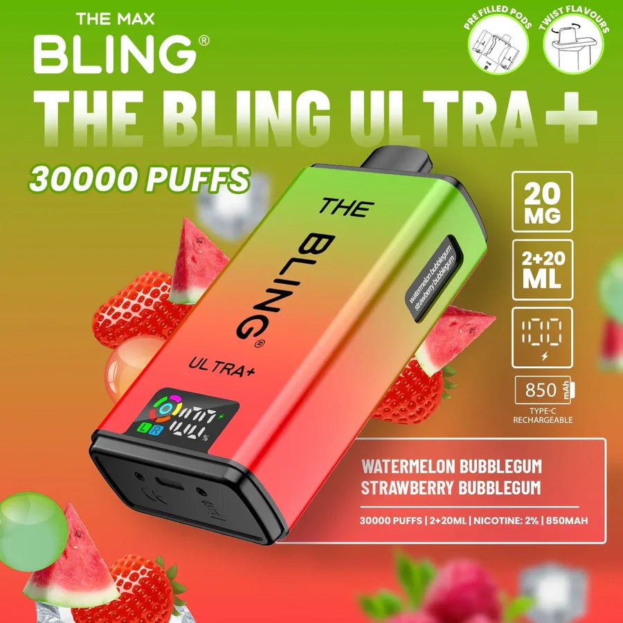 The Bling Ultra Plus 30K Prefilled Vape Kit - Eliquid Base - Watermelon Bubblegum / Strawberry Bubblegum