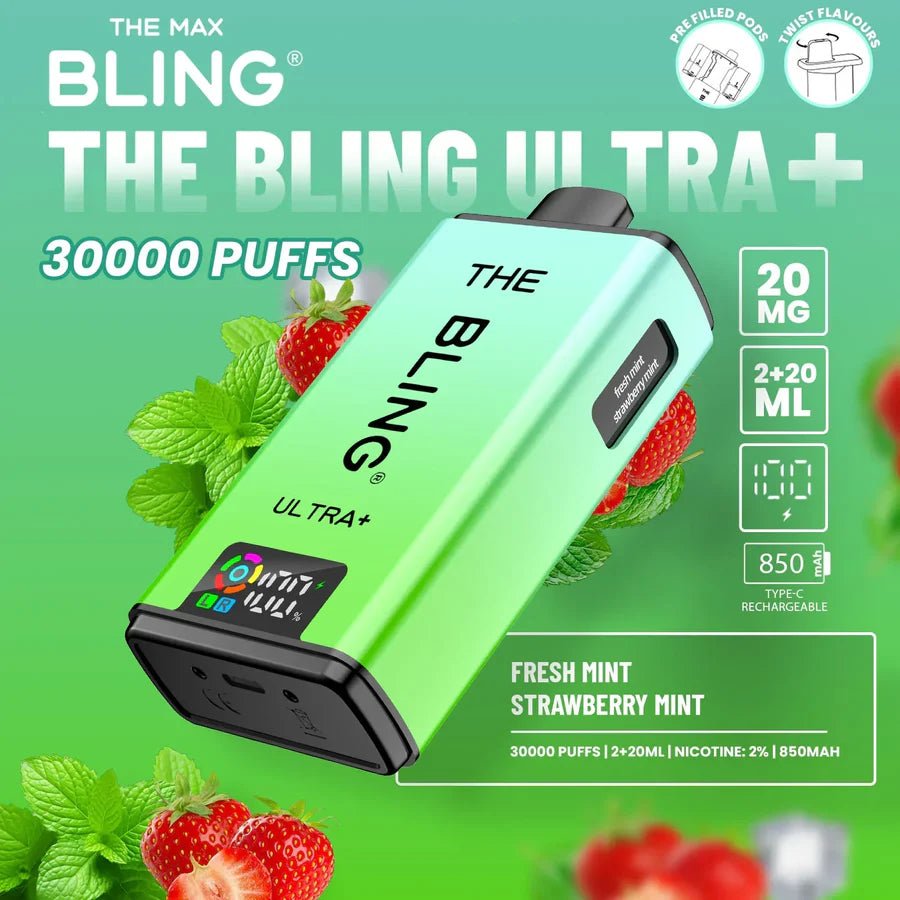 The Bling Ultra Plus 30K Prefilled Vape Kit - Eliquid Base - Fresh Mint / Strawberry Mint