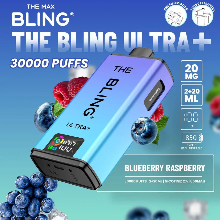 The Bling Ultra Plus 30K Prefilled Vape Kit - Eliquid Base - Blueberry Raspberry