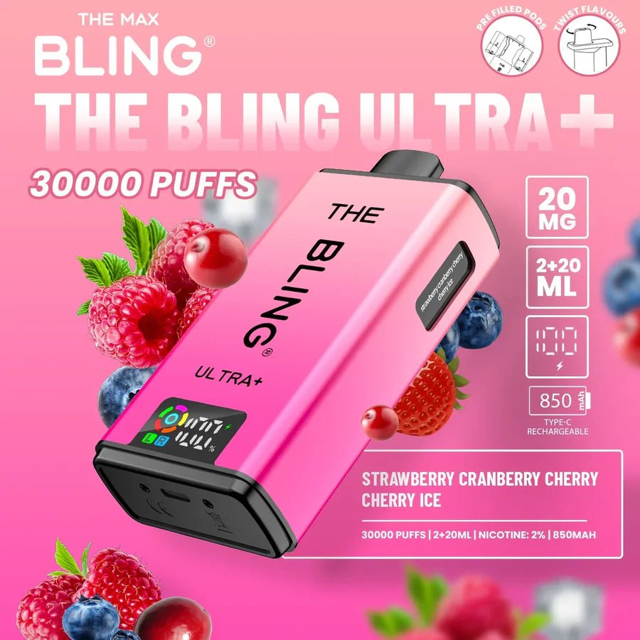 The Bling Ultra Plus 30K Prefilled Vape Kit - Eliquid Base - Strawberry Cranberry Cherry / Cherry Ice