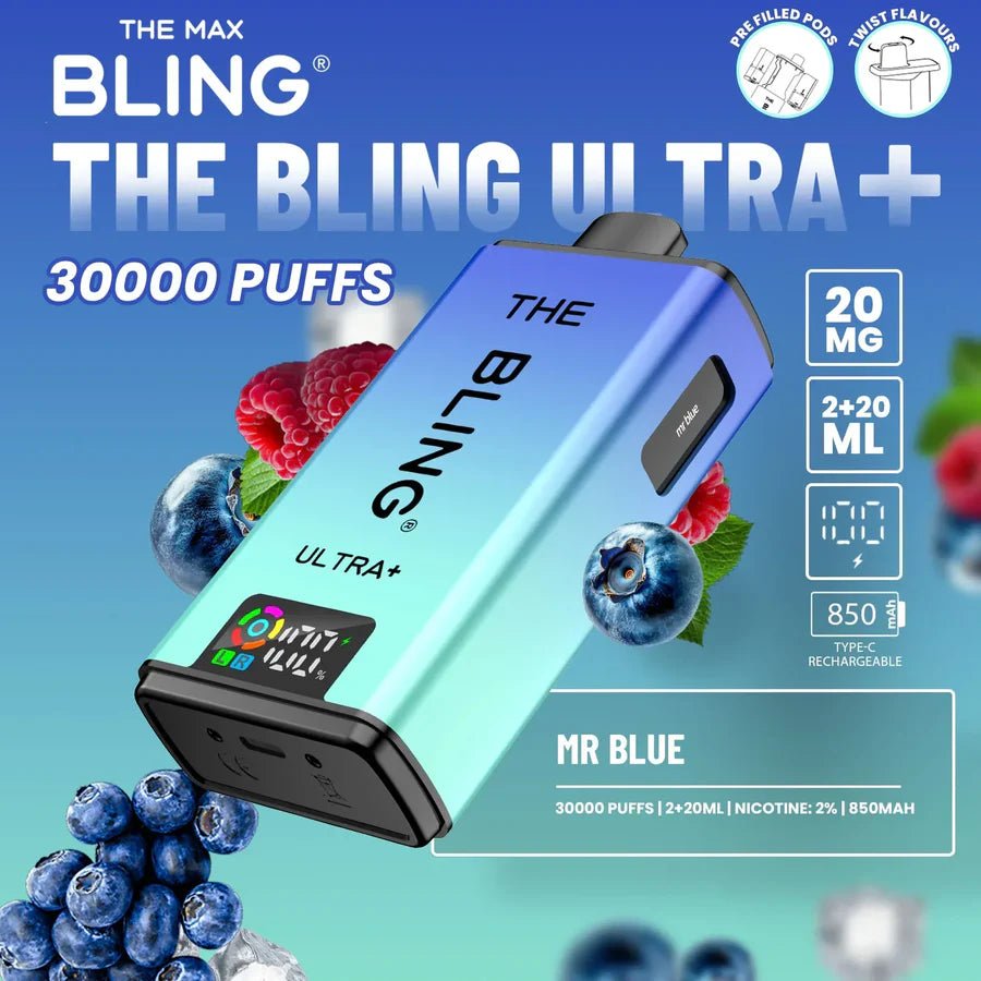 The Bling Ultra Plus 30K Prefilled Vape Kit - Eliquid Base - Mr Blue