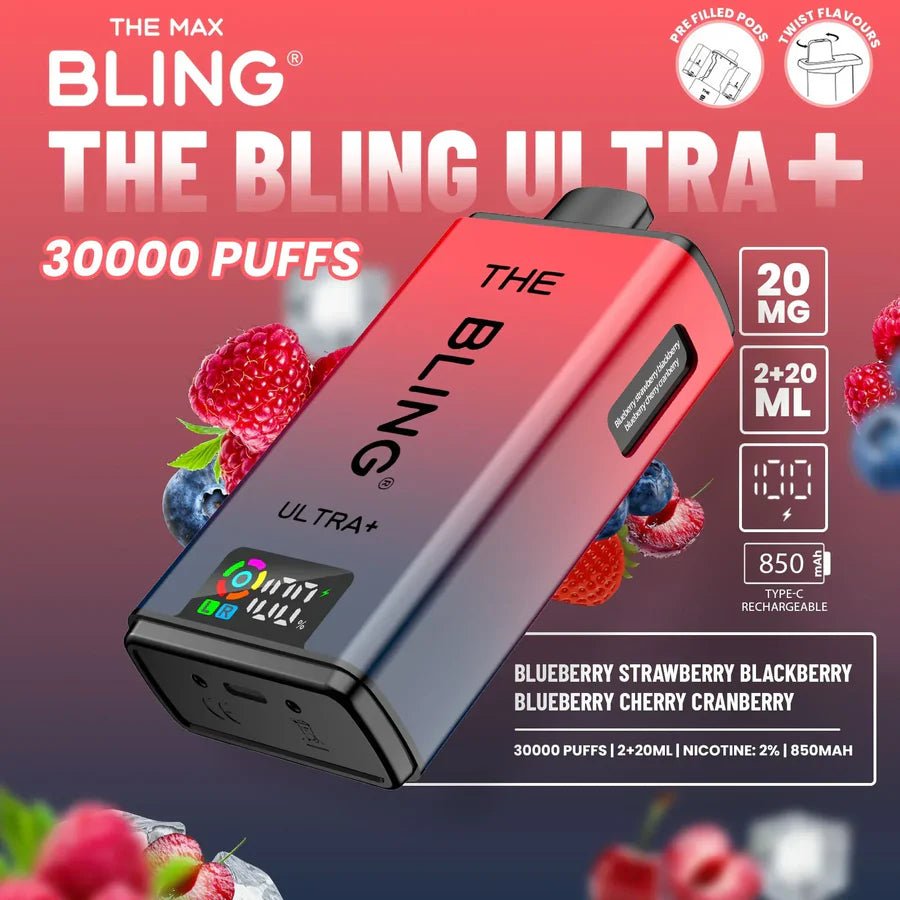 The Bling Ultra Plus 30K Prefilled Vape Kit - Eliquid Base - Blueberry Strawberry Blackberry / Blueberry Cherry Cranberry