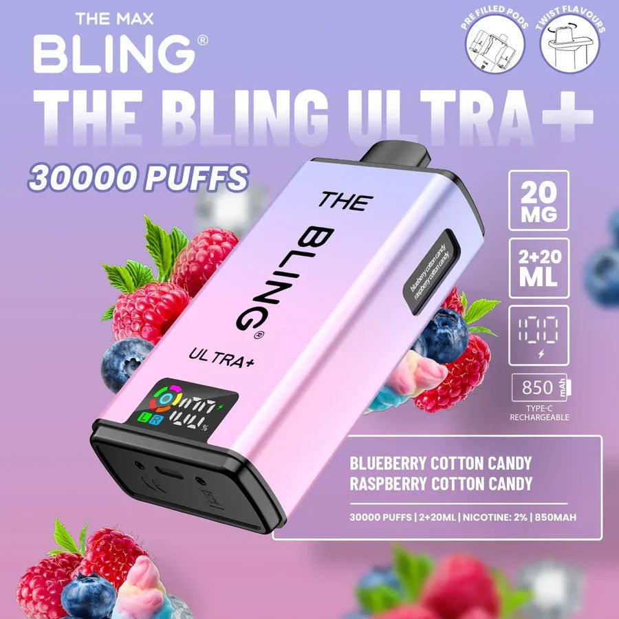 The Bling Ultra Plus 30K Prefilled Vape Kit - Eliquid Base - Blueberry Cotton Candy / Raspberry Cotton Candy