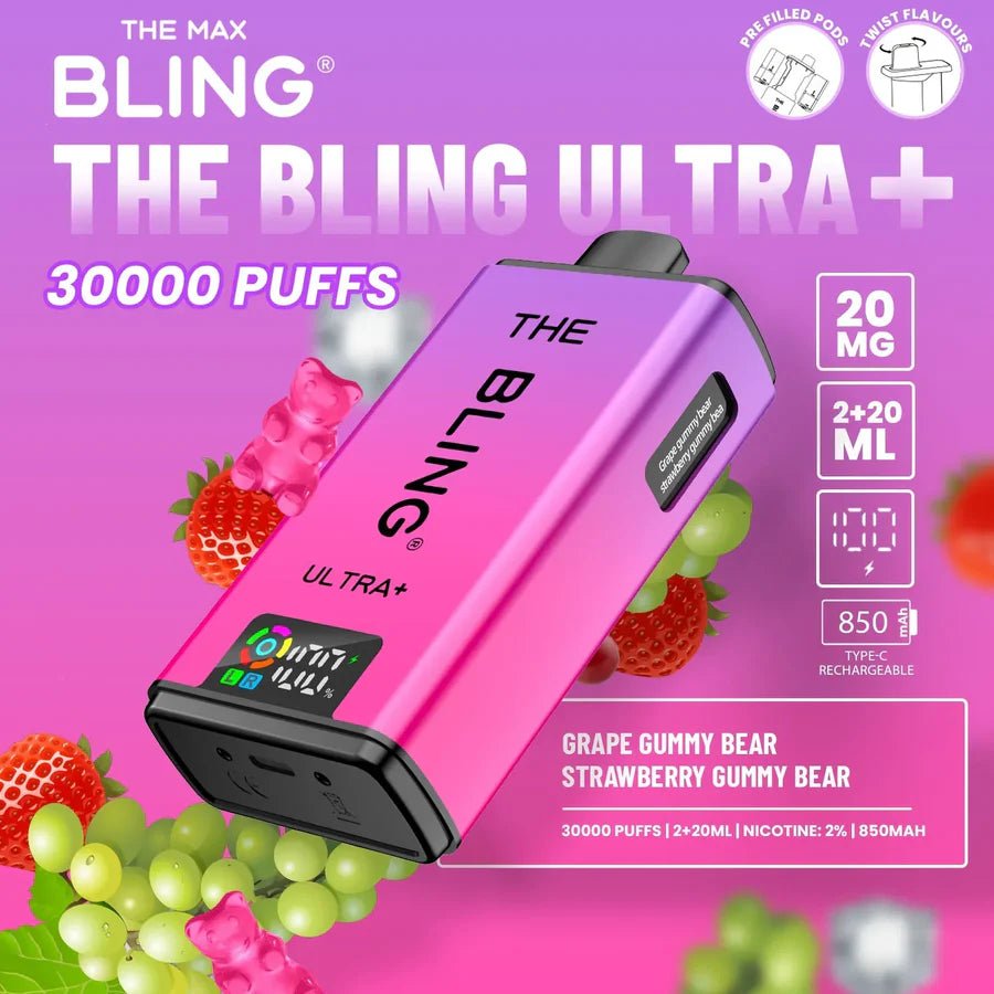 The Bling Ultra Plus 30K Prefilled Vape Kit - Eliquid Base - Grape Gummy Bear / Strawberry Gummy Bear