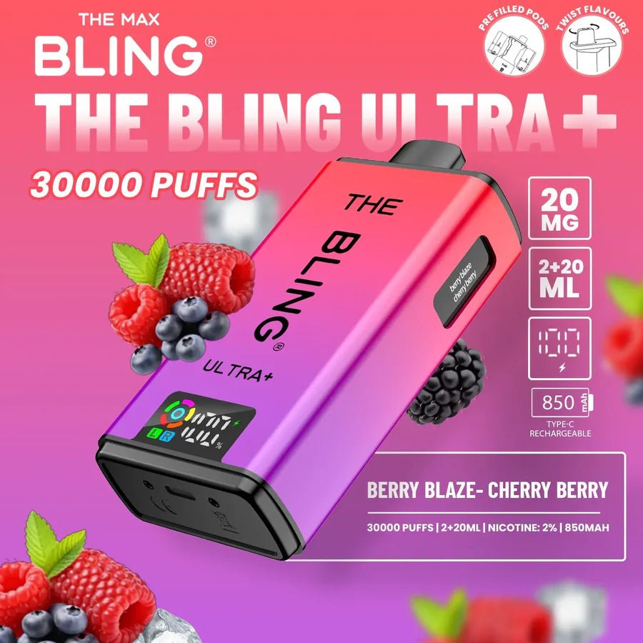 The Bling Ultra Plus 30K Prefilled Vape Kit - Eliquid Base - Berry Blaze / Cherry Berry