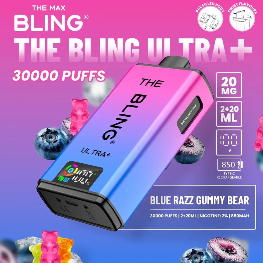 The Bling Ultra Plus 30K Prefilled Vape Kit - Eliquid Base - Blue Razz Gummy Bear